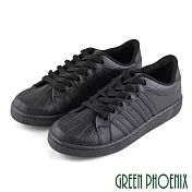【GREEN PHOENIX】男 休閒鞋 滑板鞋 撞色 線條 孔洞 綁帶 平底 JP25.5 全黑