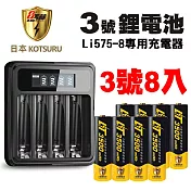 【日本KOTSURU】8馬赫3號/AA可充式1.5V鋰電池8入+專用液晶充電器(不斷電 方便實用；省錢、省時)