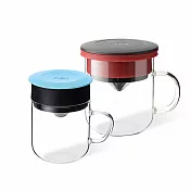 【PO:Selected】丹麥2入組手沖咖啡(咖啡玻璃杯350ml-黑紅)+(咖啡玻璃杯240ml-天使藍)