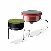 【PO:Selected】丹麥2入組手沖咖啡(咖啡玻璃杯350ml-黑紅)+(咖啡玻璃杯240ml-橄欖綠)