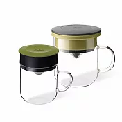 【PO:Selected】丹麥2入組手沖咖啡(咖啡玻璃杯350ml-黑綠)+(咖啡玻璃杯240ml-橄欖綠)