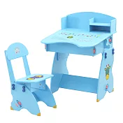 EMC 簡易書架防夾手木質兒童升降成長書桌椅(水藍)