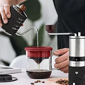 【PO:Selected】丹麥手沖咖啡三件組(咖啡壺-黑/玻璃杯350ml-黑紅/不銹鋼磨芯咖啡磨2.0)