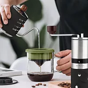 【PO:Selected】丹麥手沖咖啡三件組(咖啡壺-黑/玻璃杯350ml-黑綠/不銹鋼磨芯咖啡磨2.0)