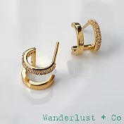 Wanderlust+Co 澳洲品牌 鑲鑽耳環 金色小圓耳環 經典雙層設計 Classic Double Pave