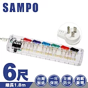 SAMPO聲寶6切6座3孔6尺晶緻透明延長線 EL-U66R6TB(T) 台灣製造