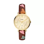 FOSSIL 網羅質感日期時尚腕錶-金框x甜美愛心皮帶
