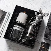 【PO:Selected】丹麥手沖咖啡三件禮盒組(咖啡壺-灰/玻璃杯350ml-黑灰/不銹鋼磨芯咖啡磨2.0)