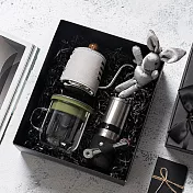 【PO:Selected】丹麥手沖咖啡三件禮盒組(咖啡壺-灰/玻璃杯350ml-黑綠/不銹鋼磨芯咖啡磨2.0)