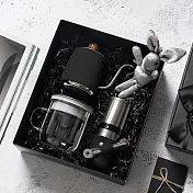 【PO:Selected】丹麥手沖咖啡三件禮盒組(咖啡壺-黑/玻璃杯350ml-黑灰/不銹鋼磨芯咖啡磨2.0)