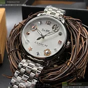 COACH蔻馳精品錶,編號：CH00097,36mm圓形銀精鋼錶殼白色錶盤精鋼銀色錶帶