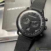 ARMANI阿曼尼精品錶,編號：AR00012,44mm圓形黑精鋼錶殼黑色錶盤米蘭深黑色錶帶