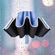 【巴芙洛】夜間可照明晴雨兩用自動反向傘/安全反光條雨傘/反向折疊雨傘_ 霧霾藍 (手電筒款)