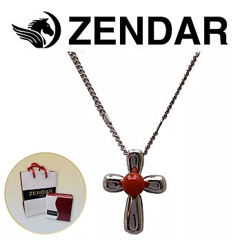 【ZENDAR】頂級天然沙丁紅珊瑚圓珠3.5-4mm銀色項鍊 CROSS (220248-19)