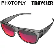台灣製PHOTOPLY紫紅SBR電鍍TRAVELER套式太陽眼鏡TR2-00I6(大眼框適近視老花眼鏡)