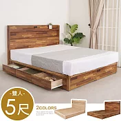 《Homelike》松野附插座六抽床台組-雙人5尺(二色可選) 雙人床 床組 抽屜床底 抽屜床台 專人配送安裝 積層木