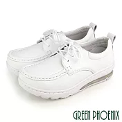 【GREEN PHOENIX】女 休閒鞋 工作鞋 護士鞋 彈力 輕量 全真皮 氣墊 韓國進口 JP22.5 白色