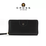 【CROSS】台灣總經銷 限量1折起 頂級義大利小牛皮拉鍊長夾 安娜系列 全新專櫃展示品 (黑色 贈禮盒提袋)