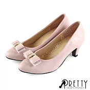 【Pretty】台灣製法式蝴蝶結鑽釦尖頭高跟鞋/面試/婚鞋 JP22.5 粉紅色