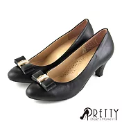【Pretty】台灣製法式蝴蝶結鑽釦尖頭高跟鞋/面試/婚鞋 JP22.5 黑色