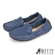 【Pretty】女 休閒鞋 莫卡辛 便鞋 素面 按摩顆粒 乳膠氣墊 平底 台灣製 JP23.5 藍色