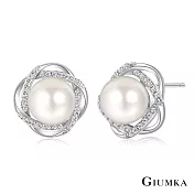 GIUMKA珍珠耳環花朵造型 耳針耳夾耳飾 精鍍正白K MF21002-1 母親節禮物推薦 銀色耳針耳環一對