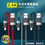 KAKUSIGA 2.4A抗彎折超級快充線 iPhone Lightning 鋁合金傳輸充電線(1.2M) 灰色