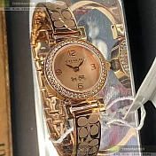 COACH蔻馳精品錶,編號：CH00108,24mm圓形玫瑰金精鋼錶殼玫瑰金色錶盤精鋼玫瑰金色錶帶