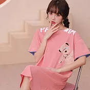 【Wonderland】布偶熊純棉寬鬆大碼睡裙(2色) FREE 粉色