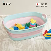 【日本ISETO】日製橢圓形多功能伸縮折疊式水桶/寵物浴盆-23L- 藍粉