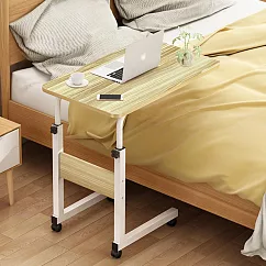 【AOTTO】床邊沙發可升降附輪邊桌─60CM(懶人桌 升降桌 電腦桌 邊几) 原木色