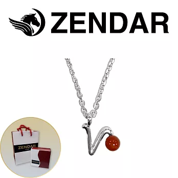 【ZENDAR】頂級天然沙丁紅珊瑚圓珠3-3.5mm字母銀色項鍊 字母V (227264)