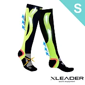 【LEADER】台灣製加強漸進式壓縮 運動長筒壓縮襪 腿套壓力襪 一雙入 黑綠 S