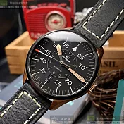 WAKMANN威克曼瑞士錶,編號：WA00014,42mm圓形玫瑰金精鋼錶殼黑色錶盤真皮皮革深黑色錶帶