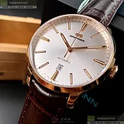 WAKMANN威克曼瑞士錶,編號：WA00015,42mm圓形玫瑰金精鋼錶殼白色錶盤真皮皮革咖啡色錶帶