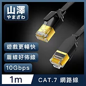 山澤 Cat.7極速10Gbps傳輸遮蔽雙絞工程佈線網路扁線 黑/1M