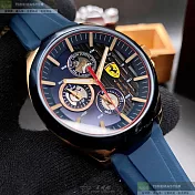 FERRARI法拉利精品錶,編號：FE00049,44mm圓形寶藍精鋼錶殼寶藍色錶盤矽膠寶藍錶帶