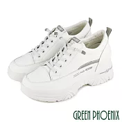◤Green Phoenix◥韓國進口免綁帶素食皮革厚底內增高休閒鞋/小白鞋 JP23.5 白色
