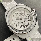 COACH蔻馳精品錶,編號：CH00109,34mm圓形白陶瓷錶殼白色錶盤陶瓷白錶帶