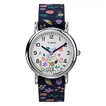 【TIMEX】天美時 x SNOOPY 限量聯名系列 花卉款手錶 (白x深藍 TXTW2V45900)
