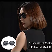 【SUNS】Polarized時尚簡約偏光太陽眼鏡 超輕量僅18g 男女適用 防眩光 抗UV400   黑框