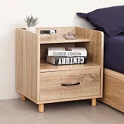《Homelike》日和附插座床頭櫃(二色) 床邊櫃 置物櫃 收納櫃 抽屜櫃 原木色