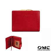 【OMC】義大利植鞣革口金夾框零錢袋牛皮短夾- 紅色