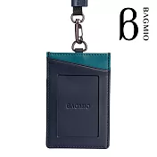 BAGMIO 雙色牛皮三卡證件套 (附織帶) 直式-藍綠
