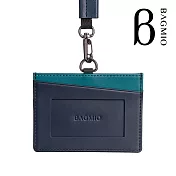 BAGMIO 雙色牛皮三卡證件套 (附織帶) 橫式-藍綠