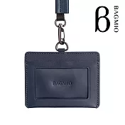 BAGMIO 牛皮橫式雙卡證件套 (附織帶)- 午夜藍