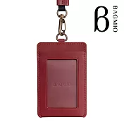 BAGMIO 牛皮直式雙卡證件套 (附織帶)-酒紅
