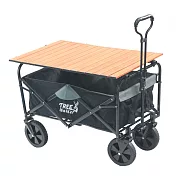 TreeWalker 多用途露營便攜摺疊置物手拉車(四輪推車)+露營推車木紋桌板