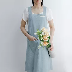 日韓簡約棉麻廚房烘焙背心圍裙 淡藍