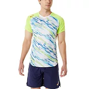 Asics [2051A303-100] 男 T恤 短袖上衣 排球 運動 輕量 快乾 亞瑟士 白藍 螢黃